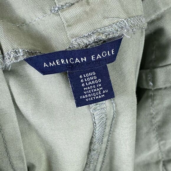 (6 Long) American Eagle Sage Green High Rise Cropped Ankle Wide Leg Belted Pants - Picture 4 of 6